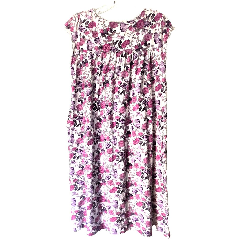 Eileen West Nightgown S Pink Purple White Floral Lace Cotton Dainty Cottagecore - Picture 2 of 15
